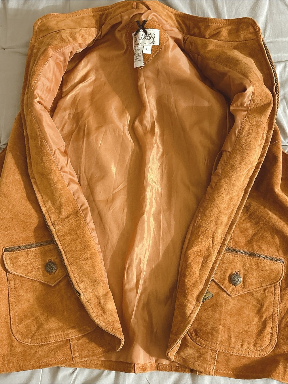 Vintage Cognac Suede Leather Vest – Equestrian Western Moto Academia Front Zip - Picture 6 of 9
